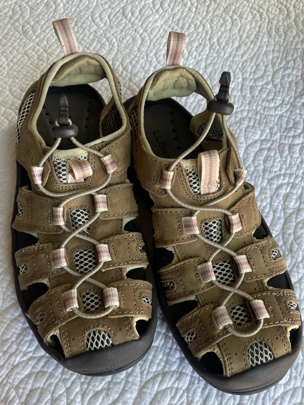 L.L. Bean tan and pink sport hiking water sandals
